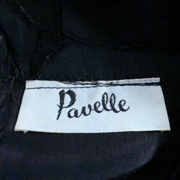 Vintage 50's 60's Black Crepe Cocktail Party Dress Ribbon Rosettes SM by Pavelle - Picture 9 of 10